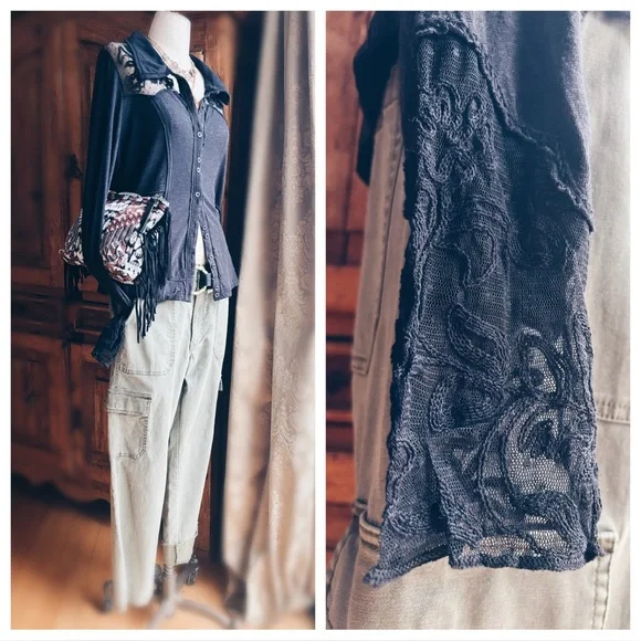 NWT Free People Rosebud Cuff Lace Top - Black - Size XL - Picture 3 of 16